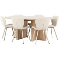 Ebuy24 Strada ensemble pour salle à manger table extensible Ø120cm, 170cm et 6 chaises whitewash, beige.