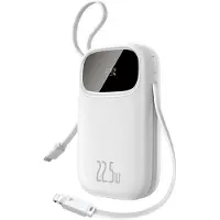 Baseus Batterie externe 20000 mAh EnerFill FC31, 22,5 W, USB-C, Lightning, USB-A, câbles intégrés, affichage LED, blanc
