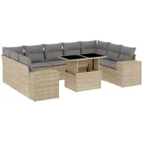 vidaXL Ensemble de salon de jardin 10 pièces avec coussins Beige Poly Rattan