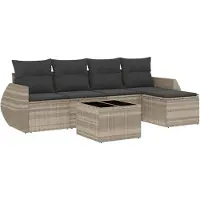vidaXL Ensemble de salon de jardin 6 pièces avec coussins gris clair Poly rotin