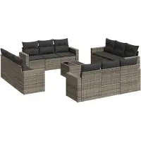 vidaXL Ensemble de 13 canapés de jardin avec coussins Gris Poly Rattan