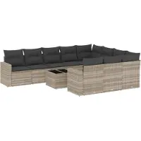vidaXL Ensemble de salon de jardin 11 pièces avec coussins gris clair Poly rotin