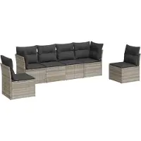 vidaXL Ensemble de salon de jardin 6 pièces avec coussins gris clair Poly rotin