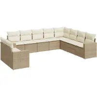 vidaXL Ensemble de salon de jardin 10 pièces avec coussins Beige Poly Rattan