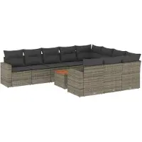 vidaXL Ensemble de salon de jardin 11 pièces avec coussins Gris Poly rotin