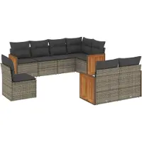 vidaXL Ensemble de jardin canapé 8 pièces avec coussins Gris Poly rotin
