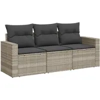 vidaXL Ensemble de salon de jardin 3 pièces avec coussins gris clair Poly rotin