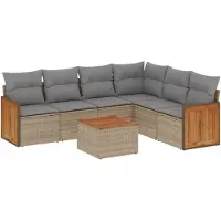 vidaXL Ensemble de salon de jardin 7 pièces avec coussins Beige Poly Rattan