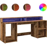 vidaXL Bureau LED imitation vieux bois 200x55x91 cm Bois composite