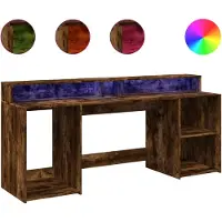 vidaXL Bureau LED chêne fumé 200x55x91 cm bois composite