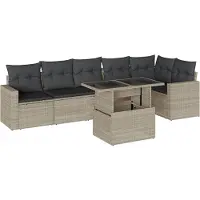 vidaXL Ensemble de salon de jardin 7 pièces avec coussins gris clair Poly rotin
