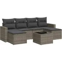 vidaXL ensemble de salon de jardin 7 pièces avec coussins Gris Poly Rattan