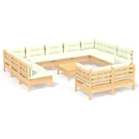 vidaXL Ensemble de salon de jardin 12 pièces avec coussins crème, en bois de pin massif