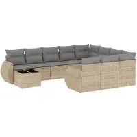 vidaXL Ensemble de salon de jardin 11 pièces avec coussins Beige Poly Rattan