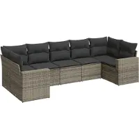vidaXL Ensemble de salon de jardin 7 pièces avec coussins Gris Poly rotin