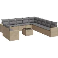 vidaXL Ensemble de 12 canapés de jardin avec coussins Beige Poly Rattan