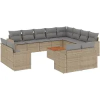 vidaXL Ensemble de 13 canapés de jardin avec coussins Beige Poly Rattan