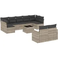 vidaXL Ensemble de 10 canapés de jardin avec coussins gris clair Poly rotin