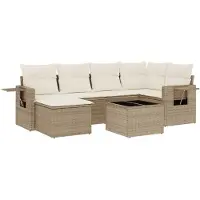 vidaXL Ensemble de salon de jardin 7 pièces avec coussins Beige Poly Rattan