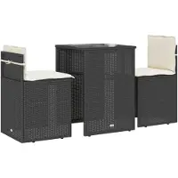 vidaXL Ensemble Bistro 3 pièces avec coussins Noir Poly Rattan