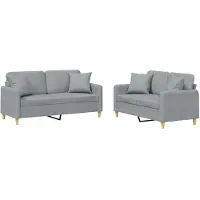 vidaXL Ensemble de canapés 2 pièces avec coussins Tissu gris clair