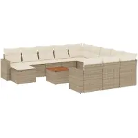 vidaXL Ensemble de 13 canapés de jardin avec coussins Beige Poly Rattan