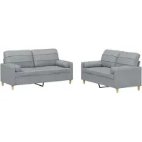 vidaXL Ensemble de canapés 2 pièces avec coussins Tissu gris clair