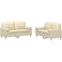 vidaXL Ensemble de canapés 2 pièces avec coussins Crème Tissu