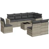 vidaXL Ensemble de salon de jardin 9 pièces avec coussins gris clair Poly rotin