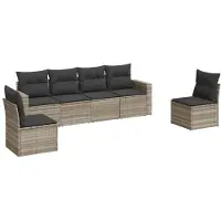 vidaXL Ensemble de salon de jardin 6 pièces avec coussins gris clair Poly rotin