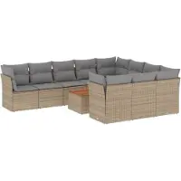 vidaXL Ensemble de salon de jardin 11 pièces avec coussins Beige Poly Rattan