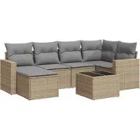 vidaXL Ensemble de salon de jardin 7 pièces avec coussins Beige Poly Rattan