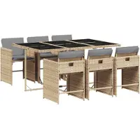 vidaXL Ensemble de jardin 7 pièces avec coussins Mélange beige Poly rotin