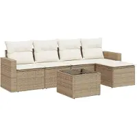 vidaXL ensemble de salon de jardin 6 pièces avec coussins Beige Poly Rattan
