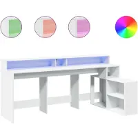 vidaXL Bureau LED blanc 200x104x91 cm bois composite