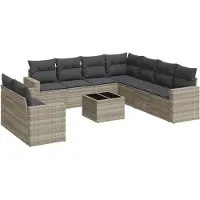 vidaXL Ensemble de 10 canapés de jardin avec coussins gris clair Poly rotin