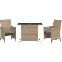 vidaXL Ensemble Bistro 3 pièces avec coussins Mélange beige Poly rotin