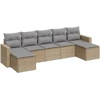 vidaXL Ensemble de salon de jardin 7 pièces avec coussins Beige Poly Rattan
