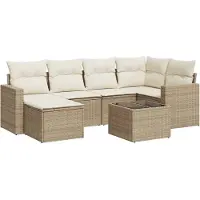 vidaXL Ensemble de salon de jardin 7 pièces avec coussins Beige Poly Rattan