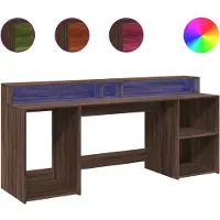 vidaXL Bureau LED brun imitation chêne 200x55x91 Matériau dérivé du bois