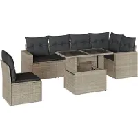 vidaXL Ensemble de salon de jardin 7 pièces avec coussins gris clair Poly rotin