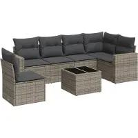 vidaXL Ensemble de salon de jardin 7 pièces avec coussins Gris Poly rotin