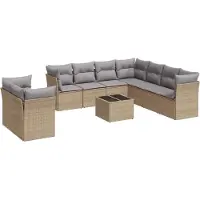 vidaXL Ensemble de salon de jardin 10 pièces avec coussins Beige Poly Rattan