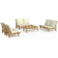 vidaXL Ensemble de salon de jardin 5 pièces avec coussins blanc crème en bambou