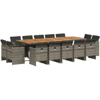 vidaXL Ensemble de jardin 15 pièces avec coussins Gris Poly rotin