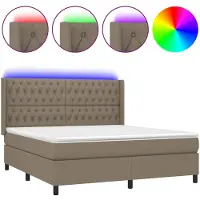 vidaXL Lit Boxspring avec matelas & LED Taupe 160x200 cm Tissu