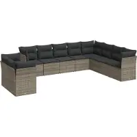 vidaXL Ensemble de salon de jardin 10 pièces avec coussins Gris Poly Rattan