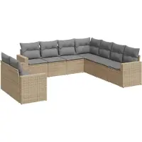 vidaXL Ensemble de salon de jardin 9 pièces avec coussins beige Poly rotin