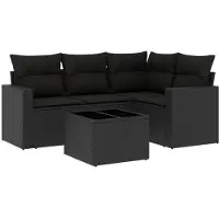vidaXL Ensemble de salon de jardin 5 pièces avec coussins noir poly rotin