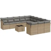 vidaXL Ensemble de 12 canapés de jardin avec coussins Beige Poly Rattan